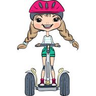 Vector cute baby girl riding a Segway N2