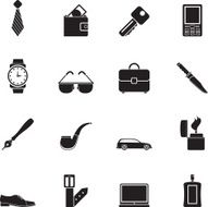 Silhouette man accessories icons and objects