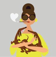 Young fashionable lady with dachshund dogs