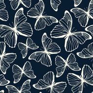 Seamless pattern with hand drawn outline butterflies N7