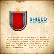 Aged card with shield label and crown