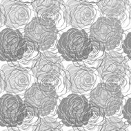 black and white seamless pattern in roses with contours N2