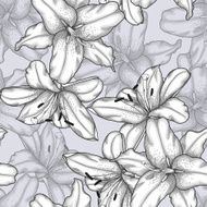 black and white seamless background with lilies