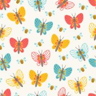 Seamless pattern with butterflies and bees