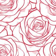 red and white seamless pattern in roses with contours