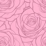 beautiful seamless pattern pink roses with contours