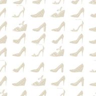 Seamless lady&#039;s shoes light pattern Beige polka dot background
