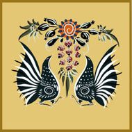Polish floral embroidery with cocks - traditional folk pattern