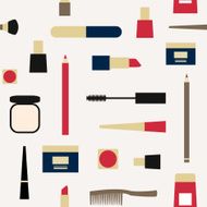 Fashion pattern with different cosmetic objects on light background