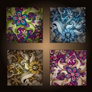 Set of four decorative ornamental ethnic cards in vector N4