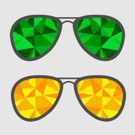 Set of glasses with green and yellow abstract triangles Polygon