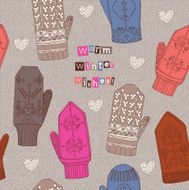 Seamless Christmas background with doodle mittens Hand drawn vector illustration N2