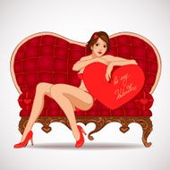Pin-up sexy girl leaning against on a heart shape