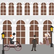 meeting gentlemen on the street first car flat style vector