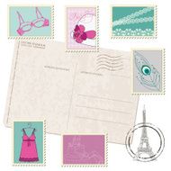 Retro Postcard with Set of Fashion Stamps N2