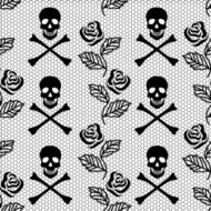 Seamless pattern of roses and skulls