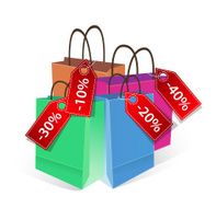 colored paper shopping bag with discount labels