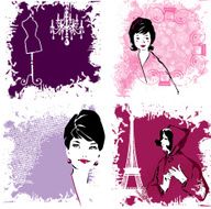 Set of Fashion Woman image retro cards