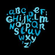 Blue hand written doodle alphabet