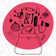Women&#039;s handbag and its contents Pattern