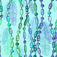 Seamless pattern of bird feathers and bijouterie N2