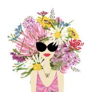 Female portrait with floral hairstyle for your design N14
