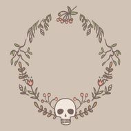 gothic vignette with skull flowers and leaves in pastel colors