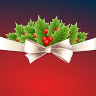 Vector christmas background with ribbon and holly