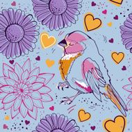 Seamless with flowers and birds N4