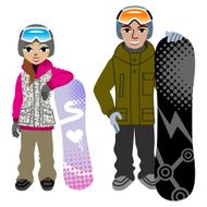 Snowboarding couple Isolated