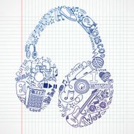 Music doodles in the shape of a earphones N4
