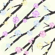 Art colorful flowers on a branch seamless background