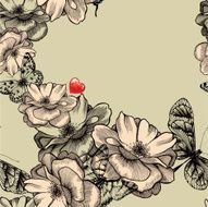 Seamless pattern with blooming roses butterflies and red hearts
