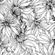 vector seamless pattern of abstract black white flowers and leaves
