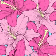 Beautiful seamless background with pink lilies hand-drawing N3