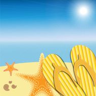 sandals and starfish at beach nature summer vector background N4