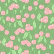 seamless pattern with cherries on a green background N2