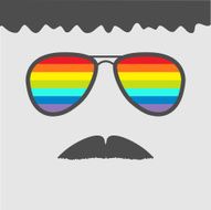 Glasses with rainbow lenses mustaches and hair Flat design style