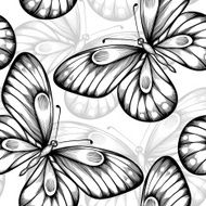 beautiful monochrome black and white seamless background with flying butterflies N2