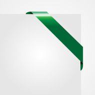 Decorative green corner ribbon on blank paper card vector