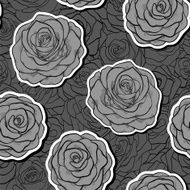beautiful black and white seamless pattern in roses with contours N4