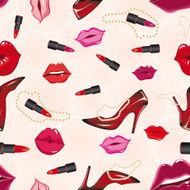 Seamless lips background with shoe lipstick Vector illustration