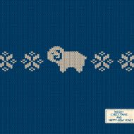 Knitted pattern card with funny sheep N2