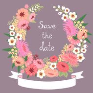Vintage card with floral wreath Save the date N3