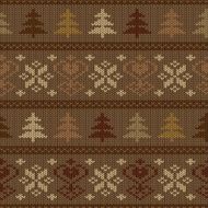 Seamless knitted pattern with trees and snowflakes