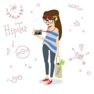 Hipster girl with a retro camera
