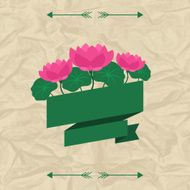 Tropical background with stylized lotus flowers and ribbon