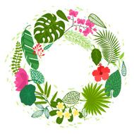Background of stylized tropical plants leaves and flowers N2