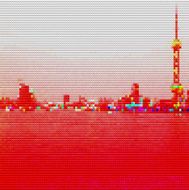 abstract red mosaic check Shanghai skyline pattern background