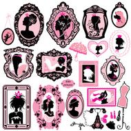 Set of glamour girl portraits - black silhouettes